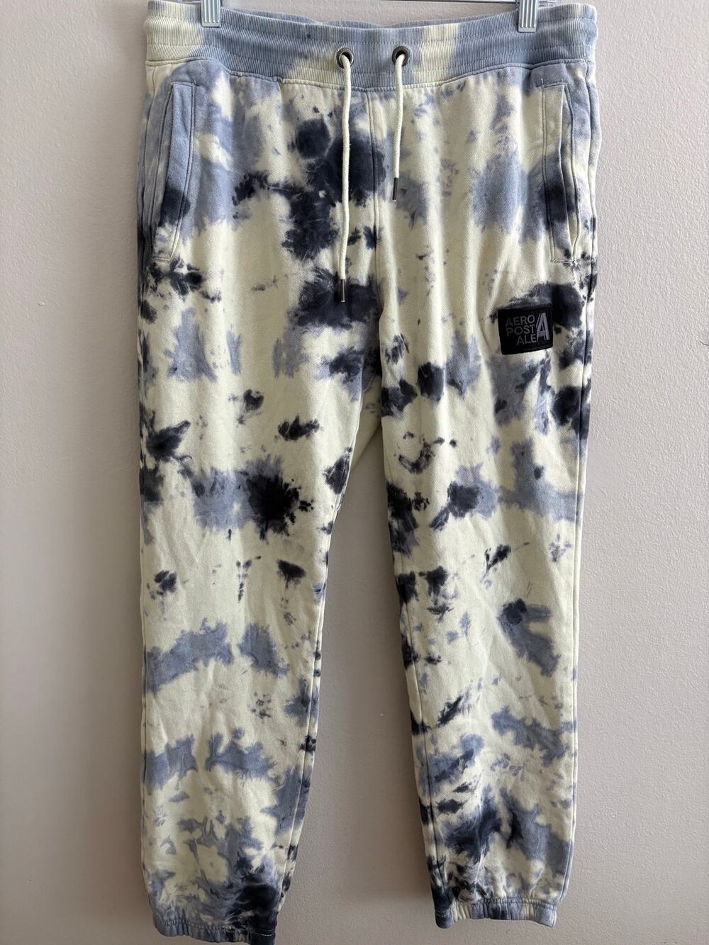 Aeropostale Men M Blue White Tie Dye Joggers Cloud Wash Fleece Sweatpants